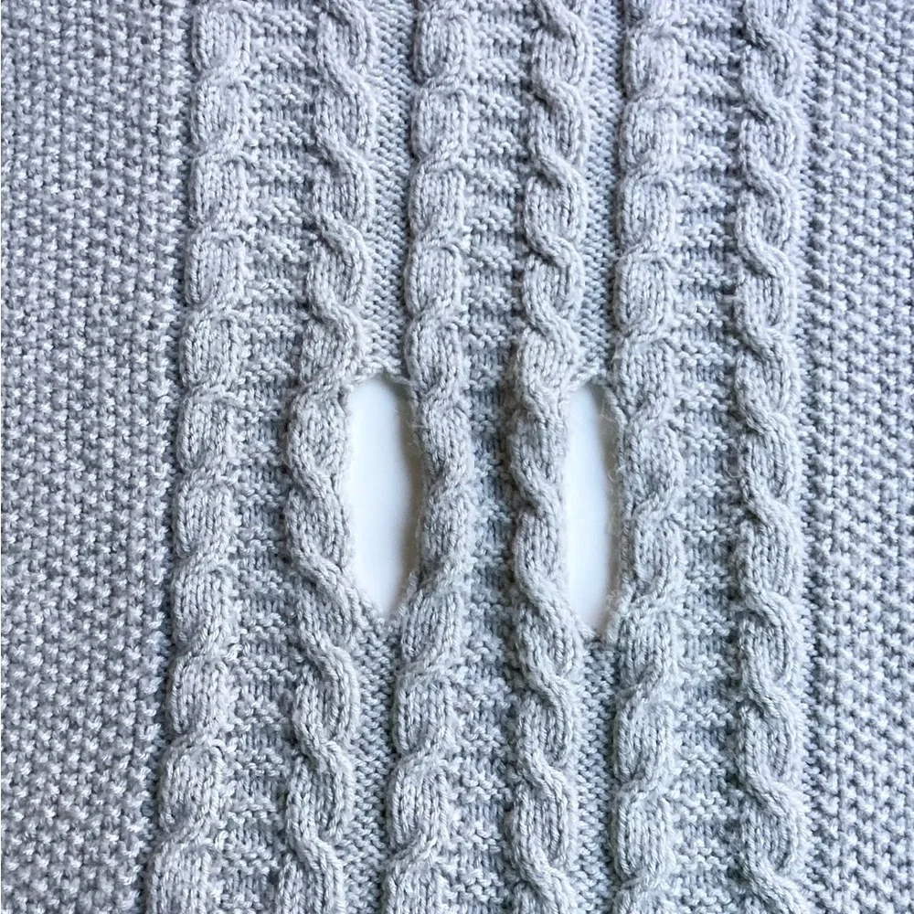 Scarf Hand Crafted Cable Silver Sage Green Oversize Elegant Knit Long Wrap r - Picture 7 of 14